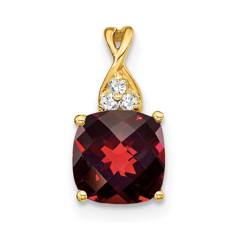14k Checkerboard Garnet and Diamond Pendant (0.9 grams)