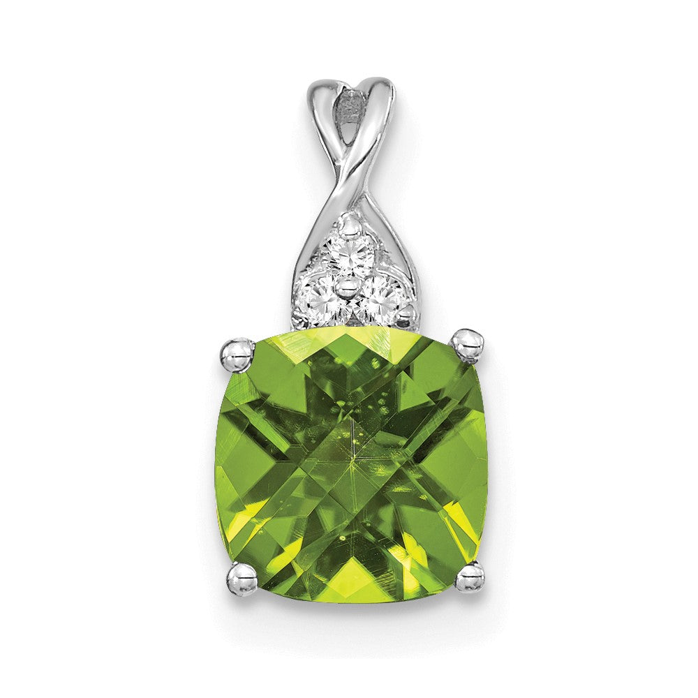 14K White Gold Checkerboard Peridot and Diamond Pendant (0.9 grams)
