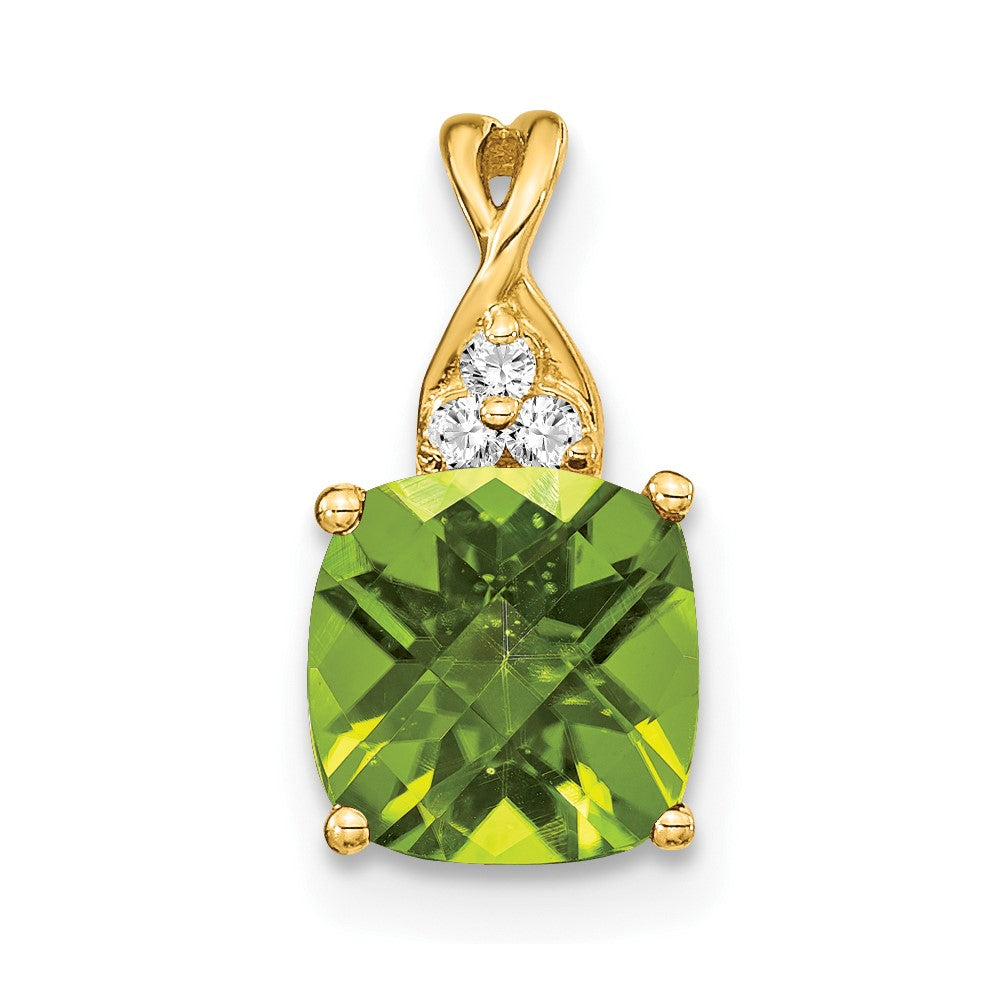 14k Checkerboard Peridot and Diamond Pendant (0.9 grams)