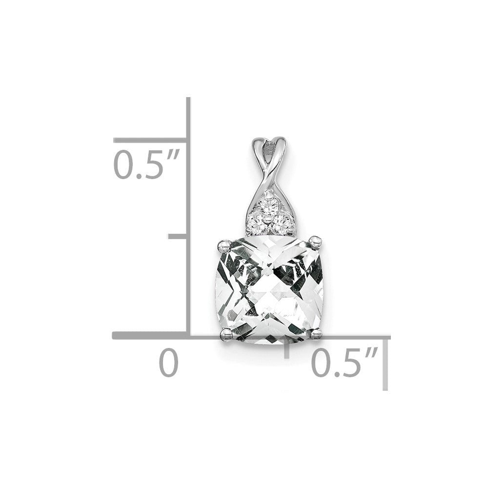 14K White Gold Checkerboard White Topaz and Diamond Pendant (0.9 grams)