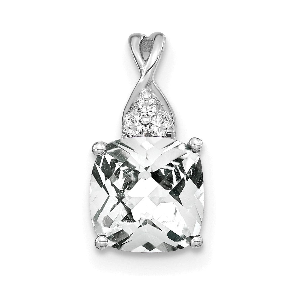 14K White Gold Checkerboard White Topaz and Diamond Pendant (0.9 grams)