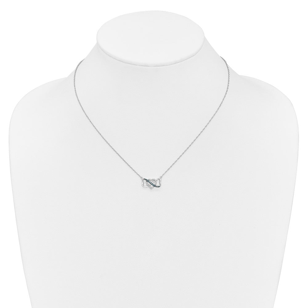 14k White Gold 1/10 carat Blue and White Diamond Heart Infinity 17 inch Necklace (2.1 grams)