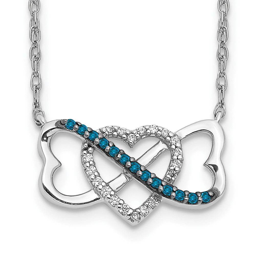 14k White Gold 1/10 carat Blue and White Diamond Heart Infinity 17 inch Necklace (2.1 grams)