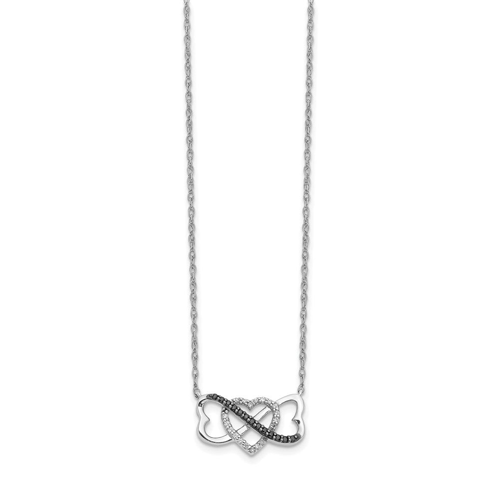 14k White Gold 1/10 carat Black and White Diamond Heart Infinity 17 inch Necklace (2.1 grams)
