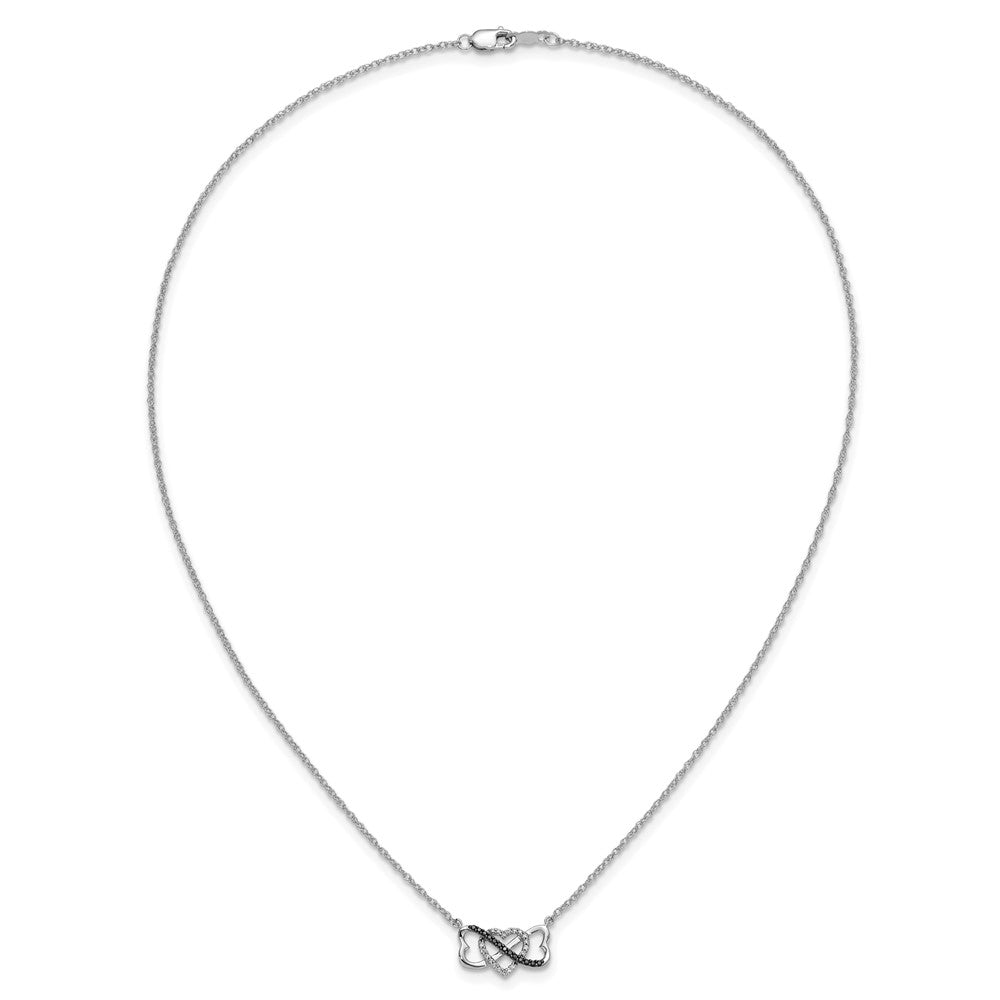 14k White Gold 1/10 carat Black and White Diamond Heart Infinity 17 inch Necklace (2.1 grams)