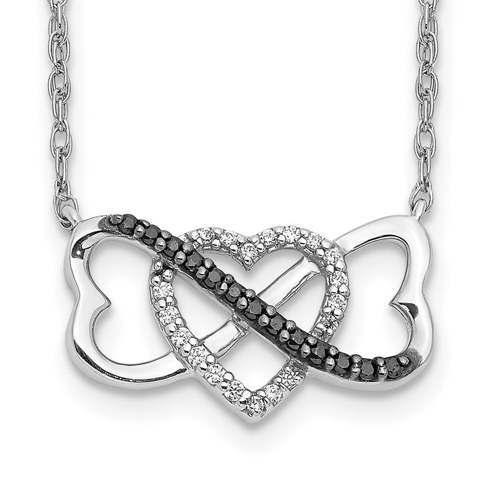 14k White Gold 1/10 carat Black and White Diamond Heart Infinity 17 inch Necklace (2.1 grams)