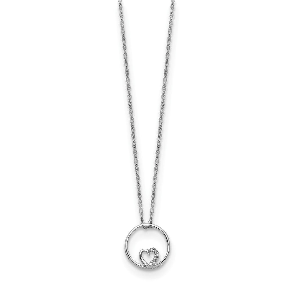 14k White Gold .02 carat Diamond Heart in Circle 18 inch Necklace (0.38 grams)
