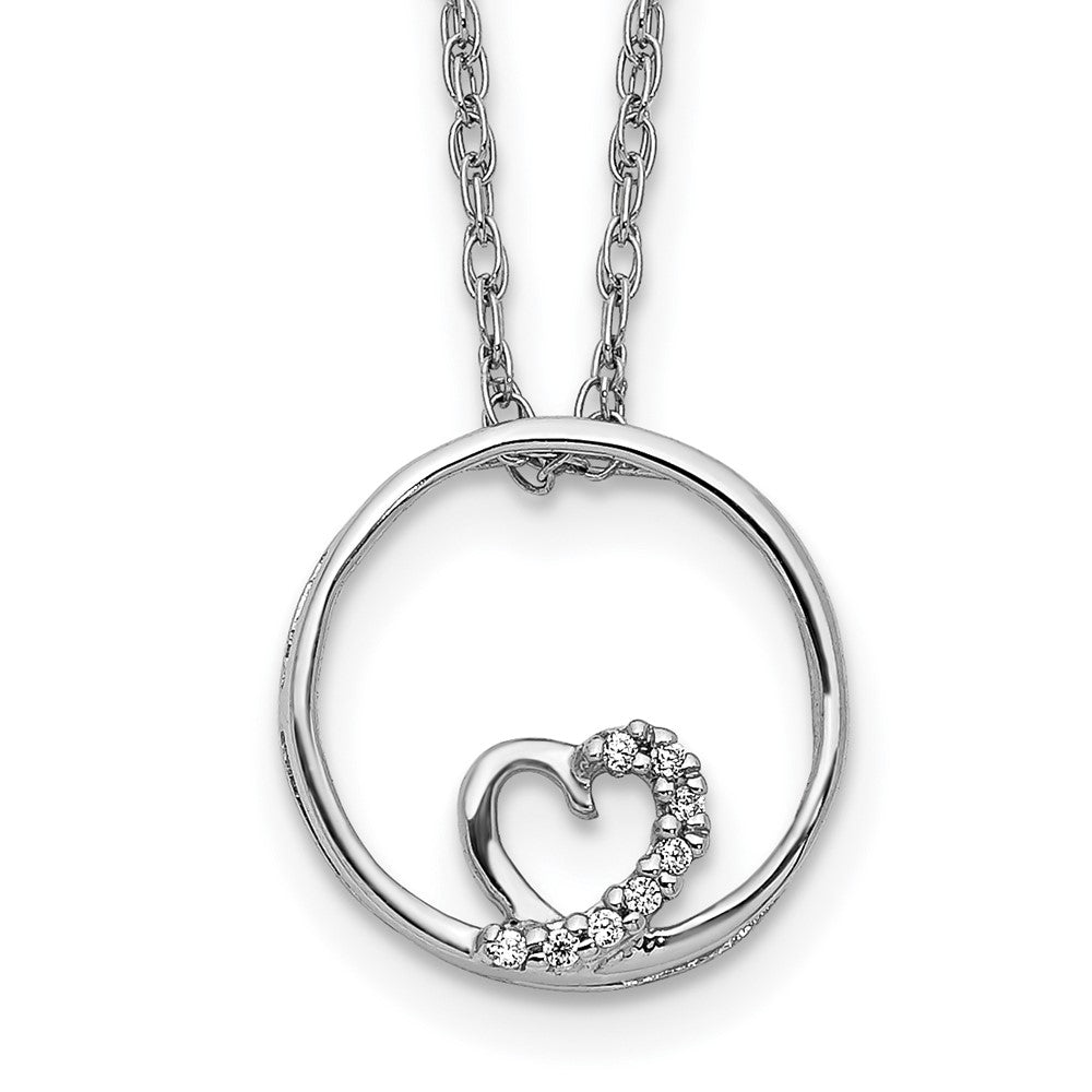 14k White Gold .02 carat Diamond Heart in Circle 18 inch Necklace (0.38 grams)