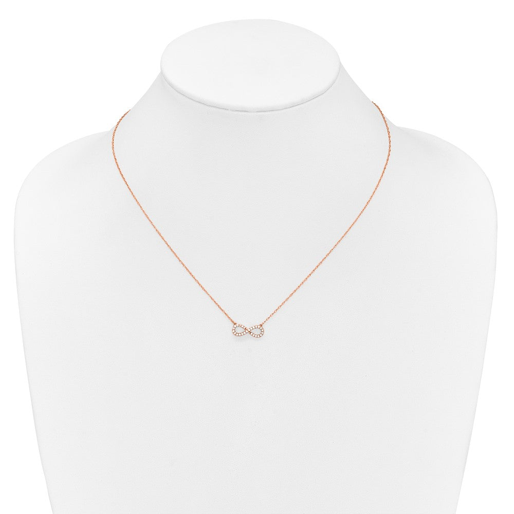 14K Rose Gold Polished 1/6 carat Diamond Infinity Symbol 18 inch Necklace (1.46 grams)
