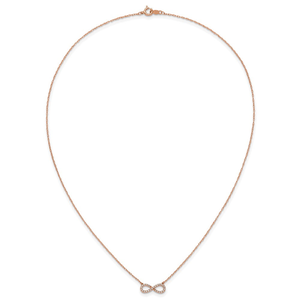 14K Rose Gold Polished 1/6 carat Diamond Infinity Symbol 18 inch Necklace (1.46 grams)