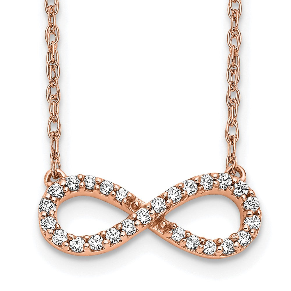14K Rose Gold Polished 1/6 carat Diamond Infinity Symbol 18 inch Necklace (1.46 grams)