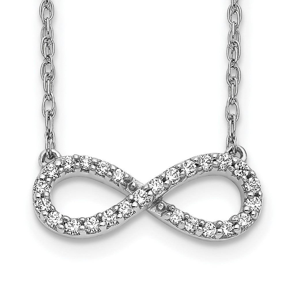 14K White Gold Polished 1/6 carat Diamond Infinity Symbol 18 inch Necklace (1.46 grams)