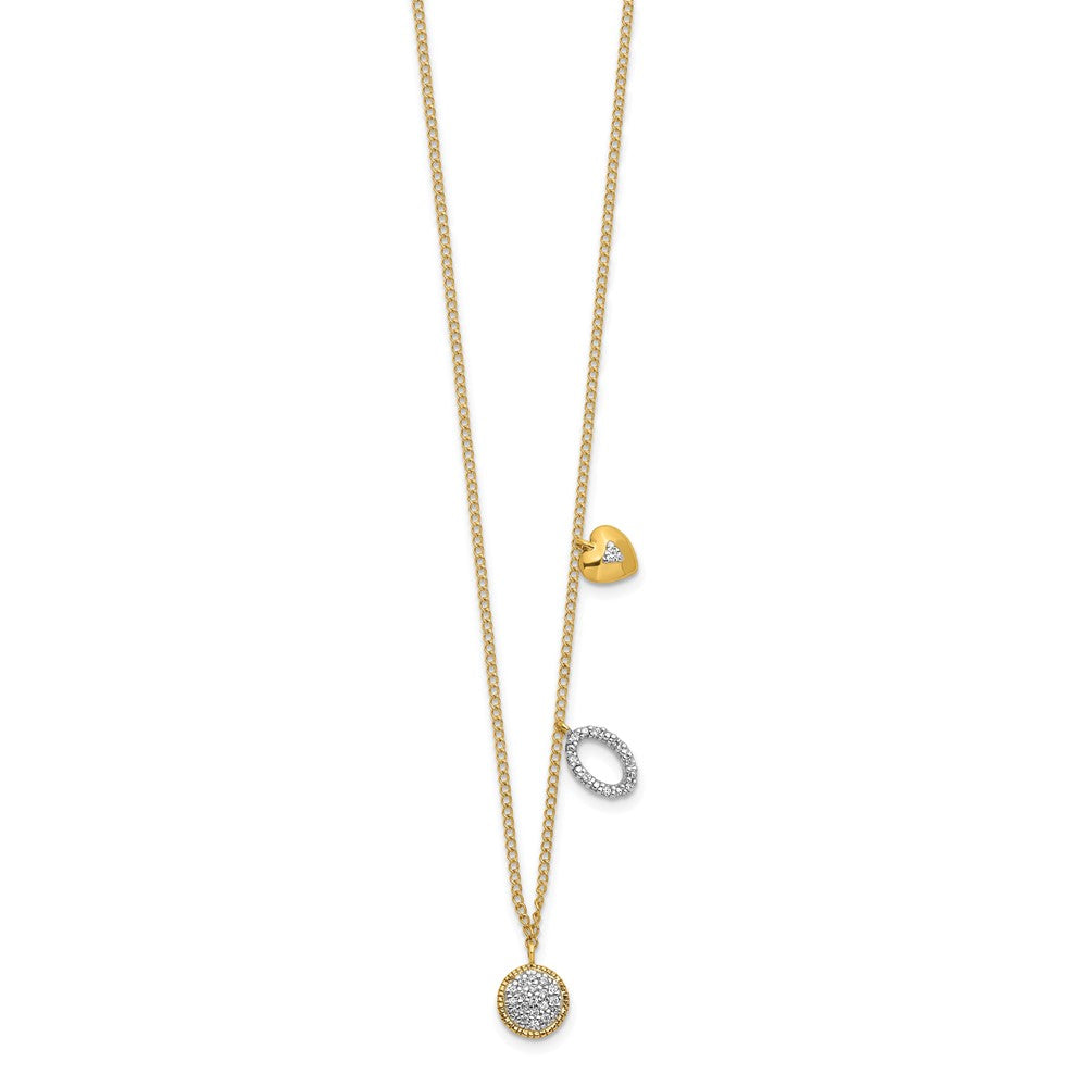 14k Polished 1/10 carat Diamond Two Circle and Heart 18 inch Necklace (1.32 grams)