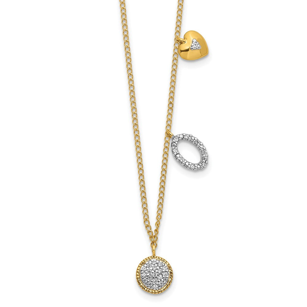 14k Polished 1/10 carat Diamond Two Circle and Heart 18 inch Necklace (1.32 grams)