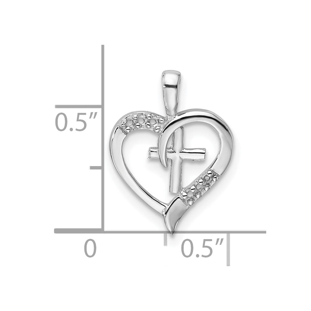 14k White Gold Heart Cross Pendant Mounting (0.73 grams)