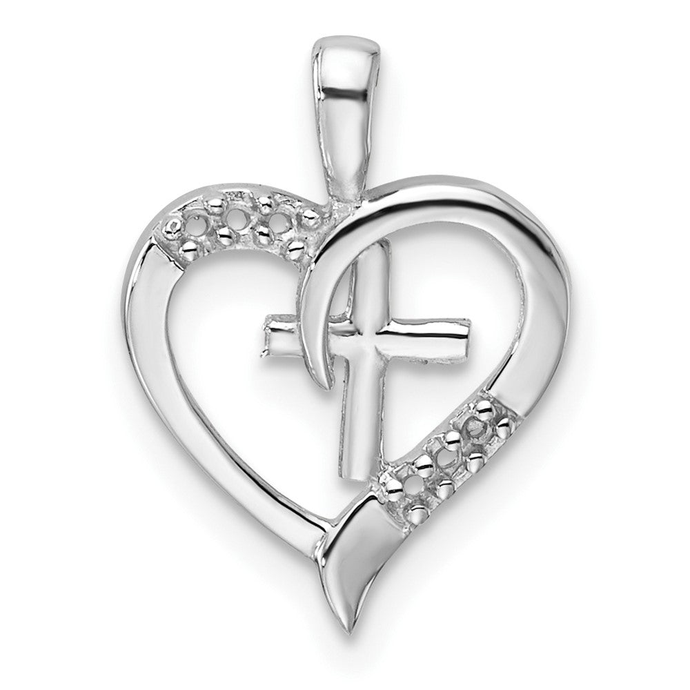 14k White Gold Heart Cross Pendant Mounting (0.73 grams)