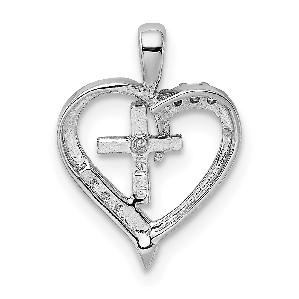 14k White Gold 17 mm AA Diamond Heart Cross Pendant (0.69 grams)