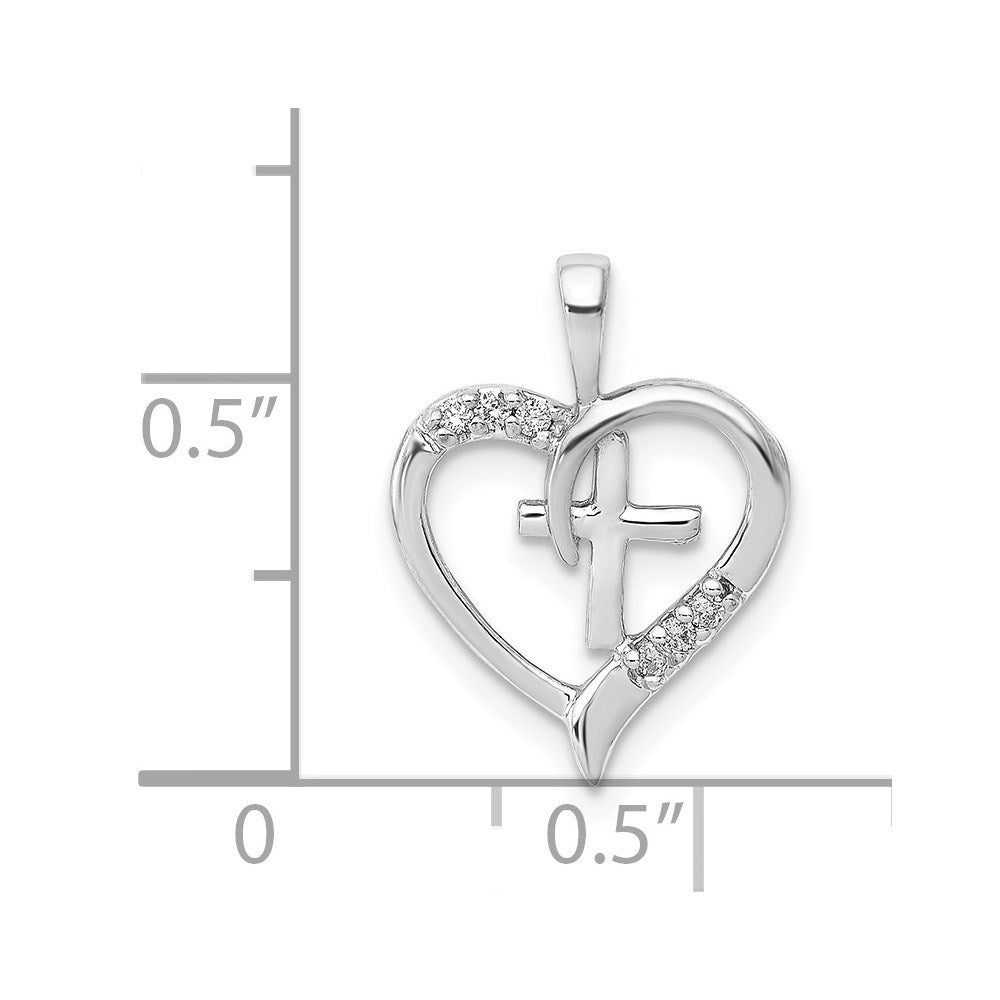 14k White Gold 17 mm AA Diamond Heart Cross Pendant (0.69 grams)