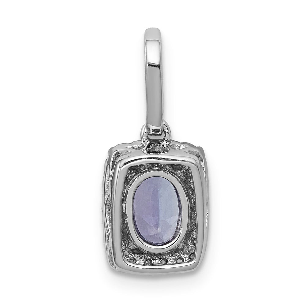 14k White Gold Oval .94 Tanzanite and Diamond Rectangle Pendant (0.95 grams)