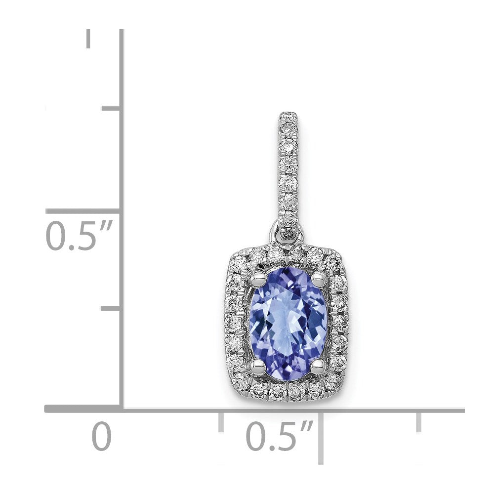 14k White Gold Oval .94 Tanzanite and Diamond Rectangle Pendant (0.95 grams)