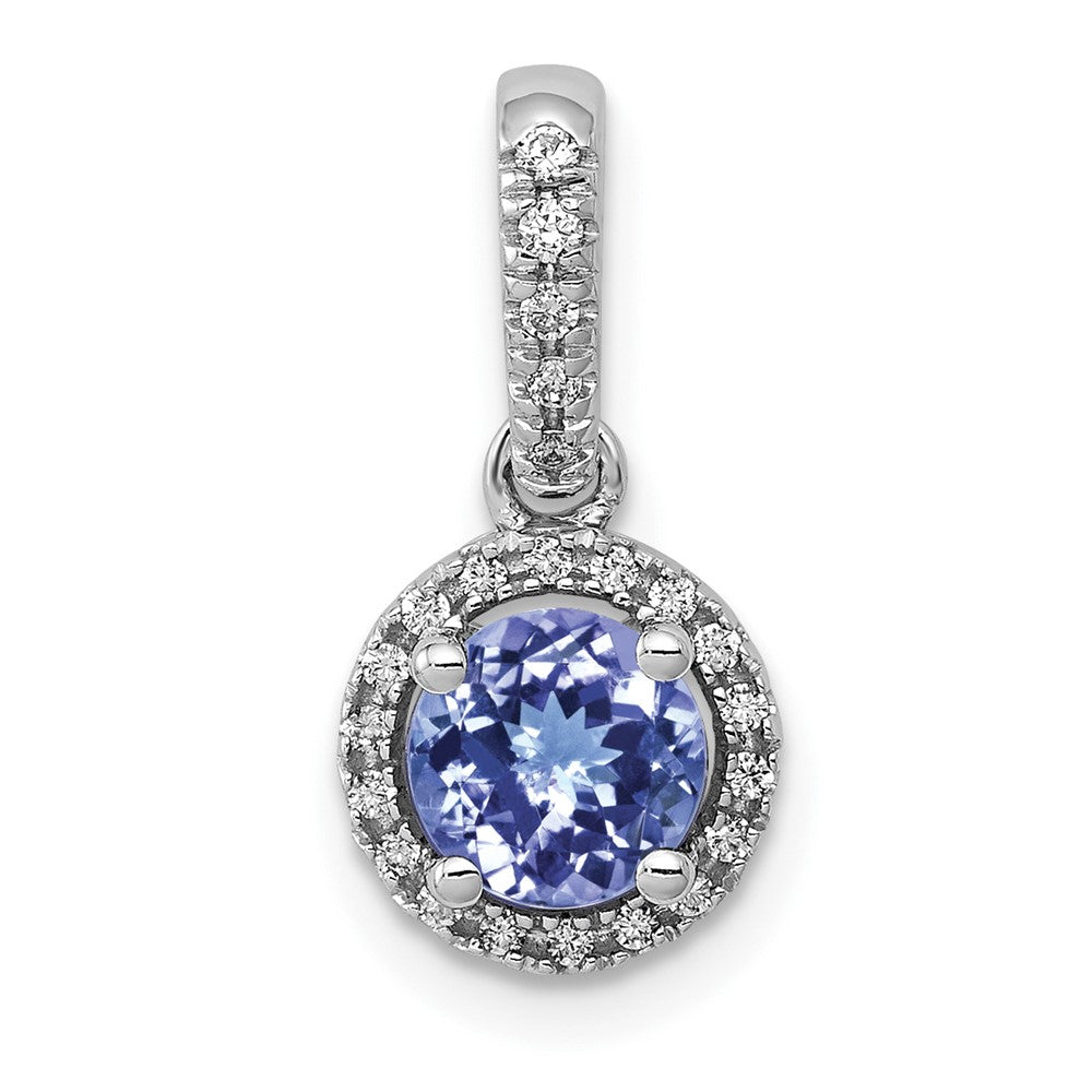 14k White Gold .69 Tanzanite and Halo Diamond Pendant (0.93 grams)
