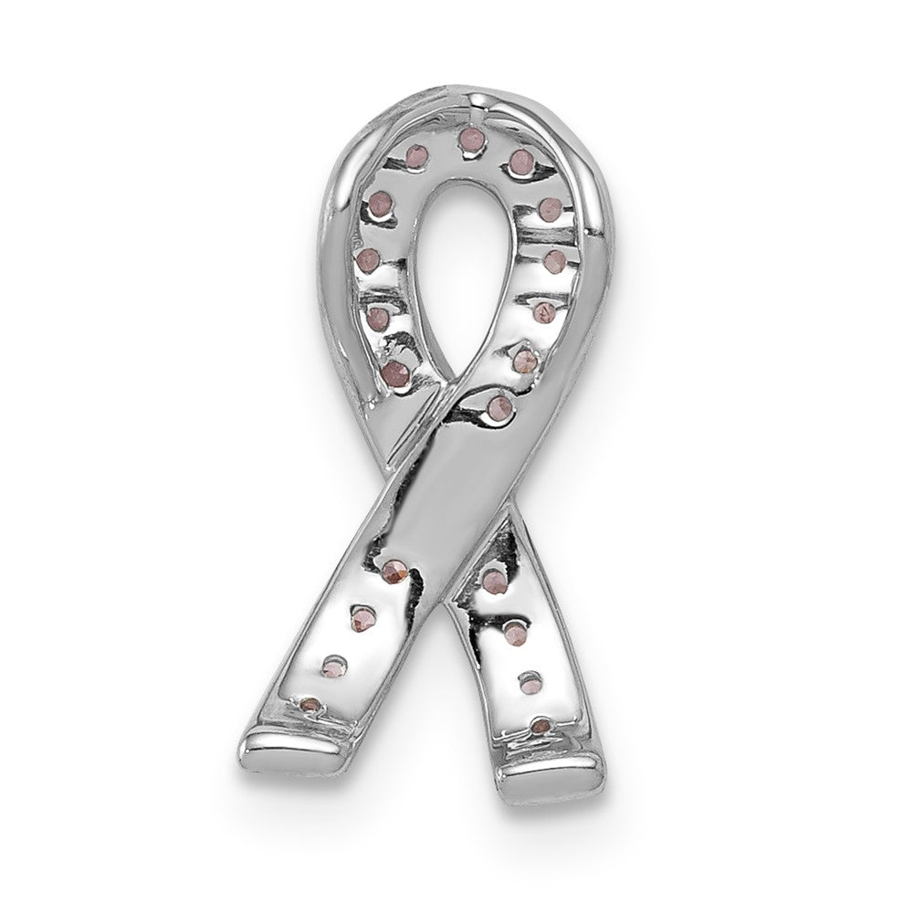 14k White Gold Pink Sapphire Awareness Ribbon Pendant (0.6 grams)