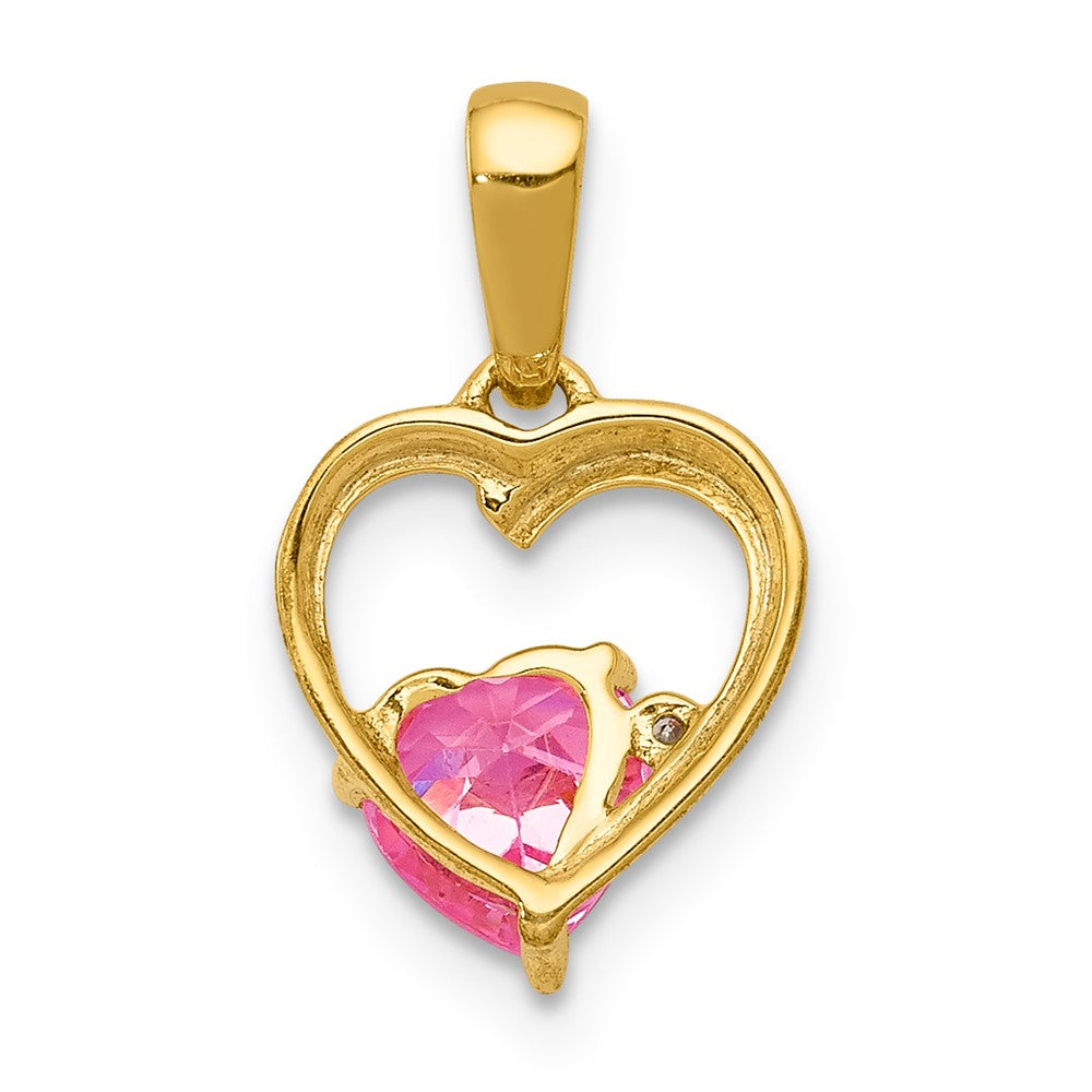 14k Created Pink Sapphire and Diamond Heart Pendant (0.7 grams)