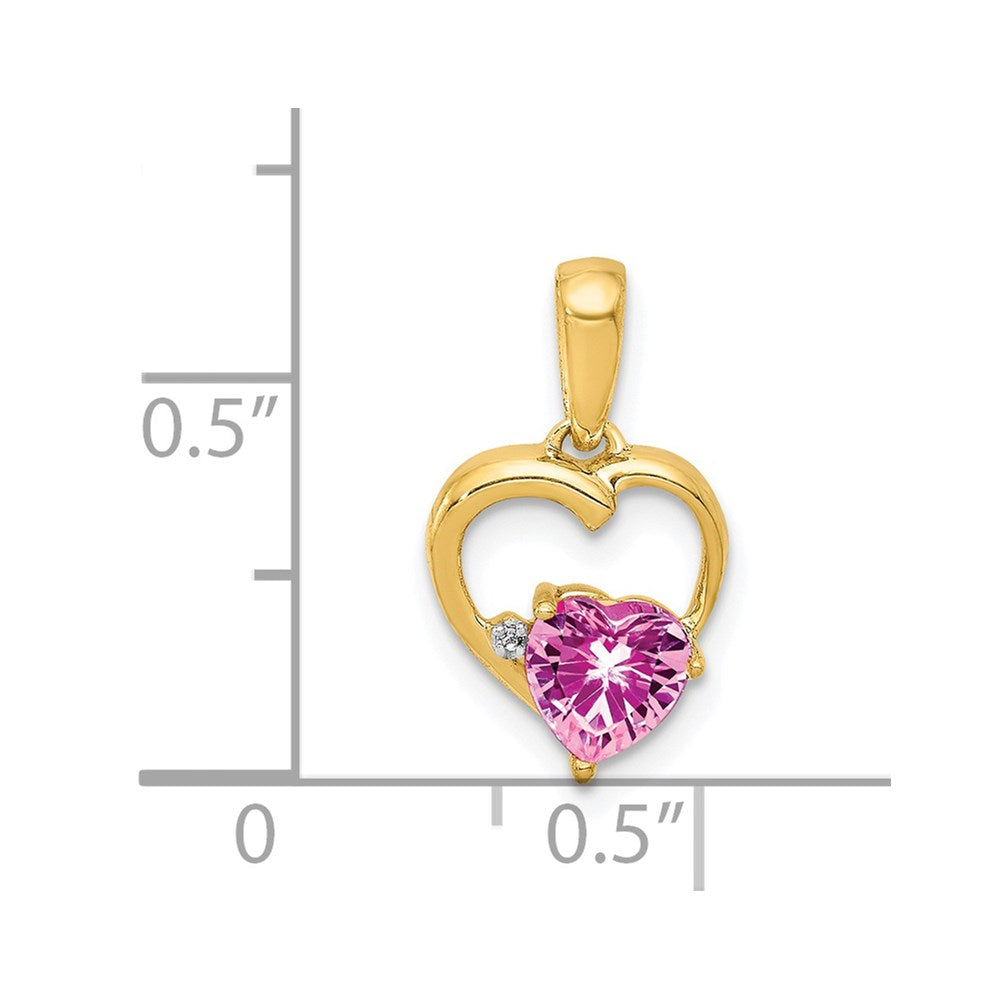 14k Created Pink Sapphire and Diamond Heart Pendant (0.7 grams)