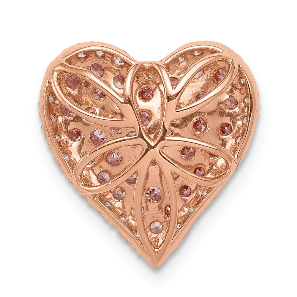 14k Rose Gold Diamond and Pink Sapphire Vintage Heart Chain Slide (1.85 grams)