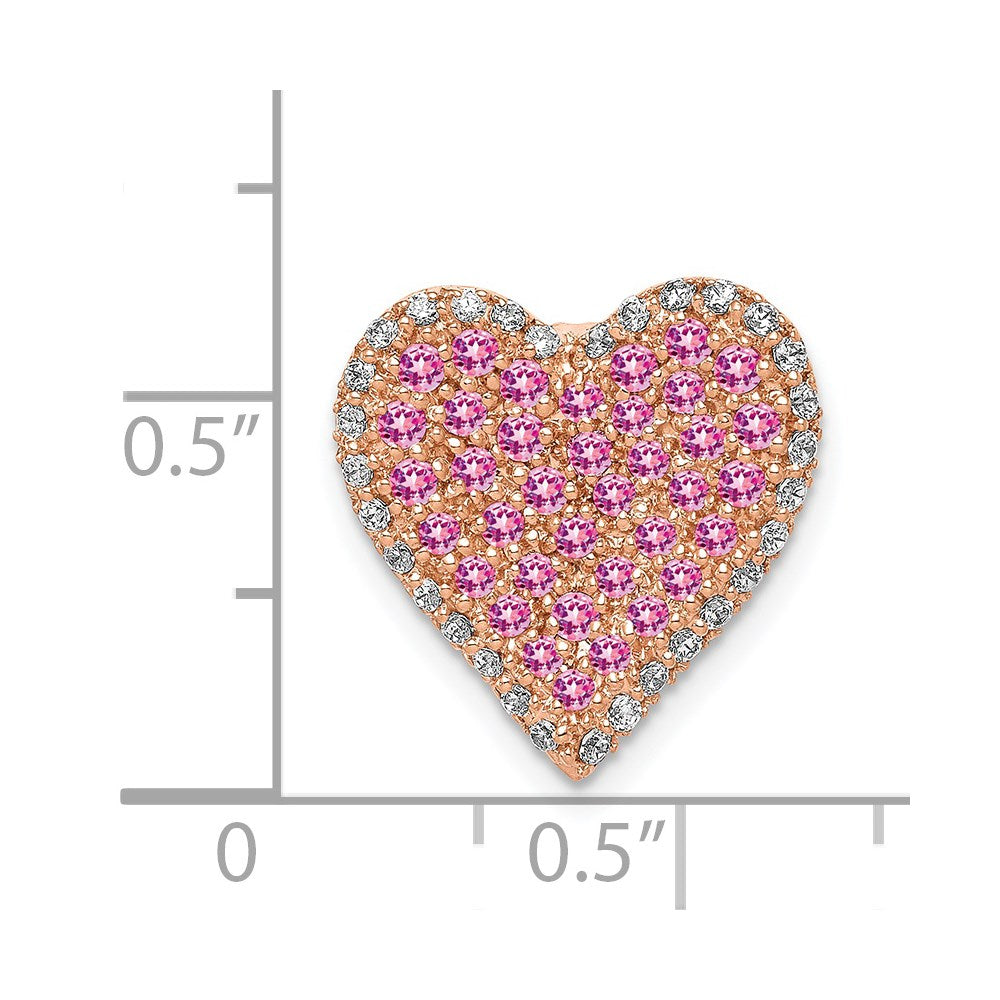 14k Rose Gold Diamond and Pink Sapphire Vintage Heart Chain Slide (1.85 grams)