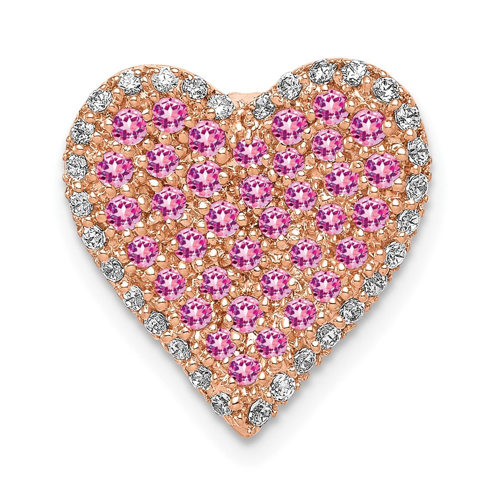 14k Rose Gold Diamond and Pink Sapphire Vintage Heart Chain Slide (1.85 grams)