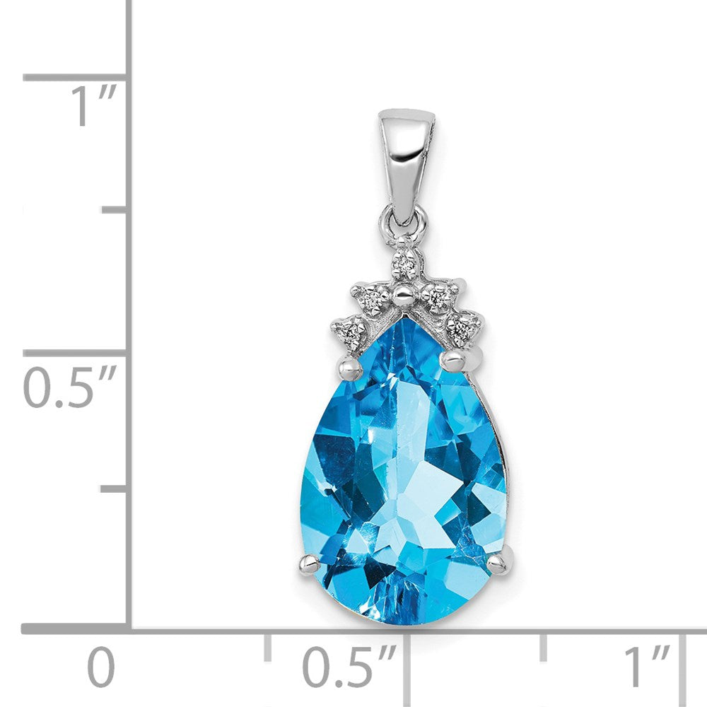 14k White Gold Pear Blue Topaz & Diamond Pendant (1.38 grams)