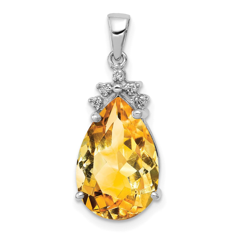 14k White Gold Pear Citrine & Diamond Pendant (1.38 grams)