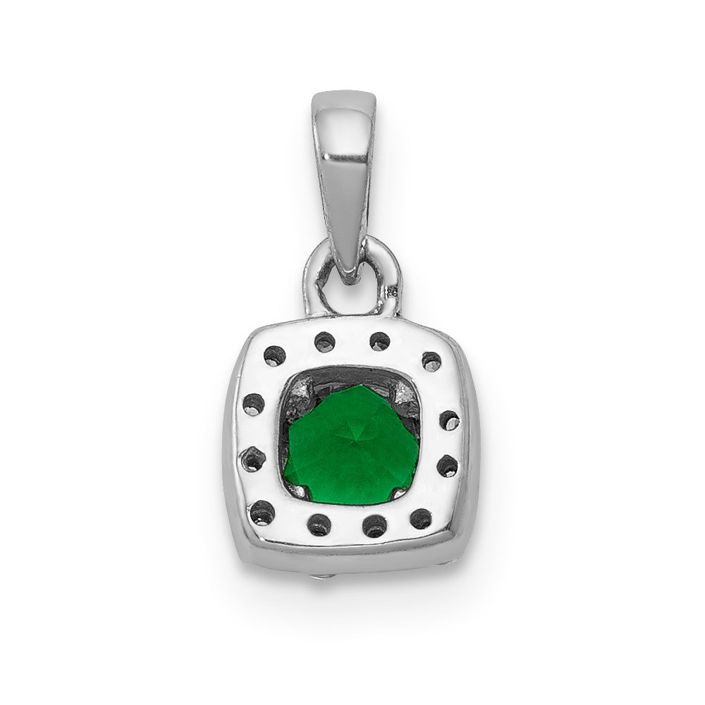 14k White Gold Diamond and .20 Emerald Square Halo Pendant (0.6 grams)