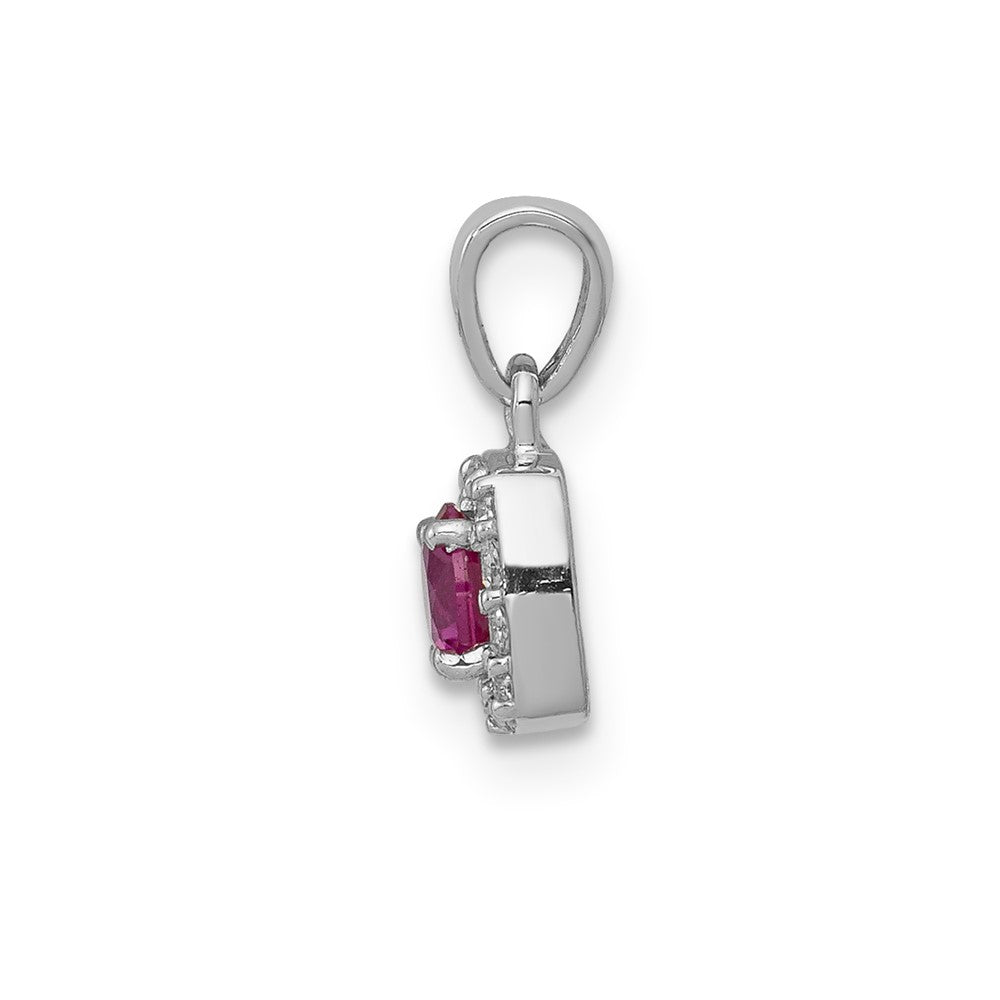 14k White Gold Diamond and .20 Ruby Square Halo Pendant (0.6 grams)