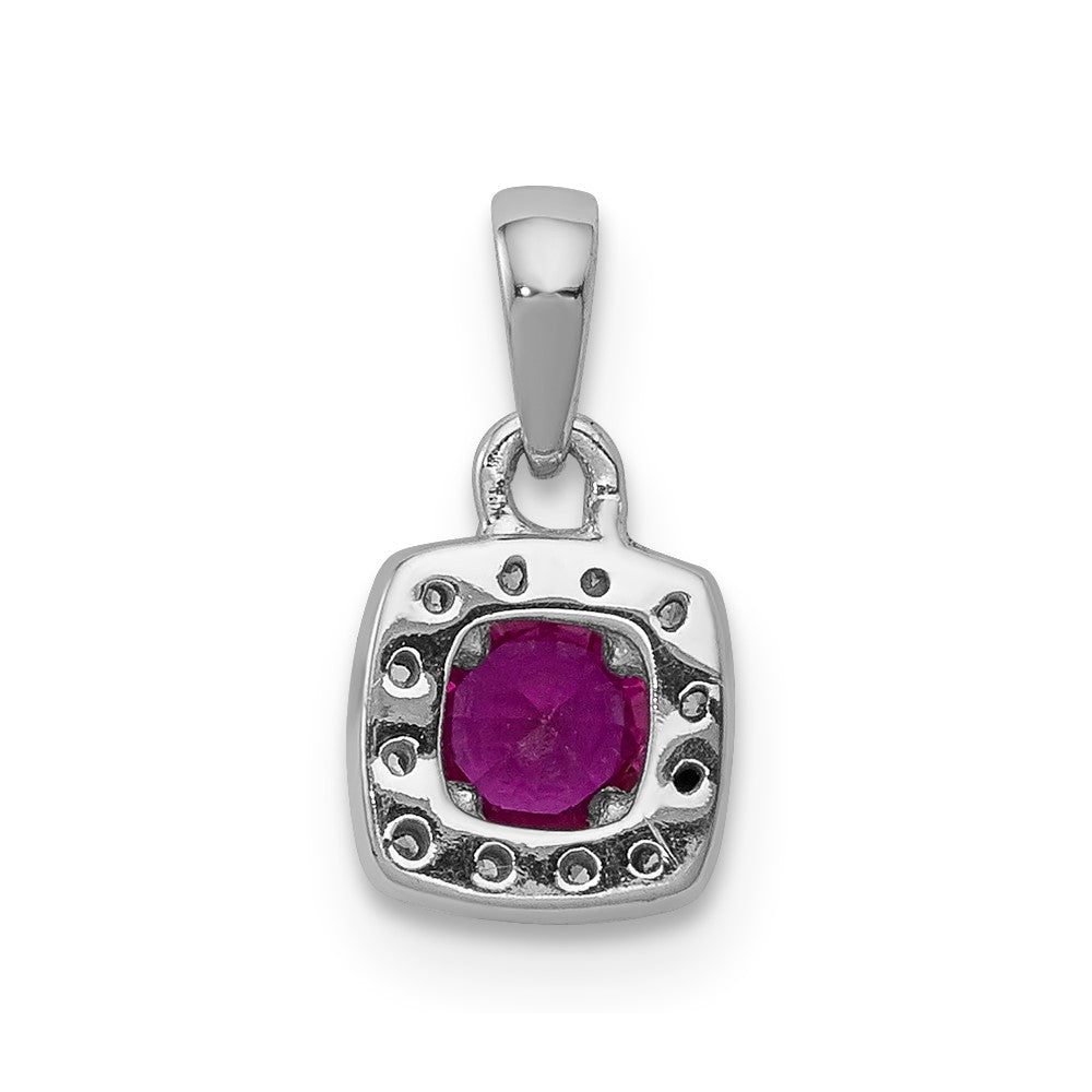 14k White Gold Diamond and .20 Ruby Square Halo Pendant (0.6 grams)