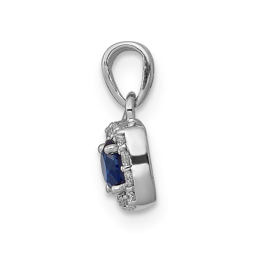 14k White Gold Diamond and .20 Sapphire Square Halo Pendant (0.6 grams)