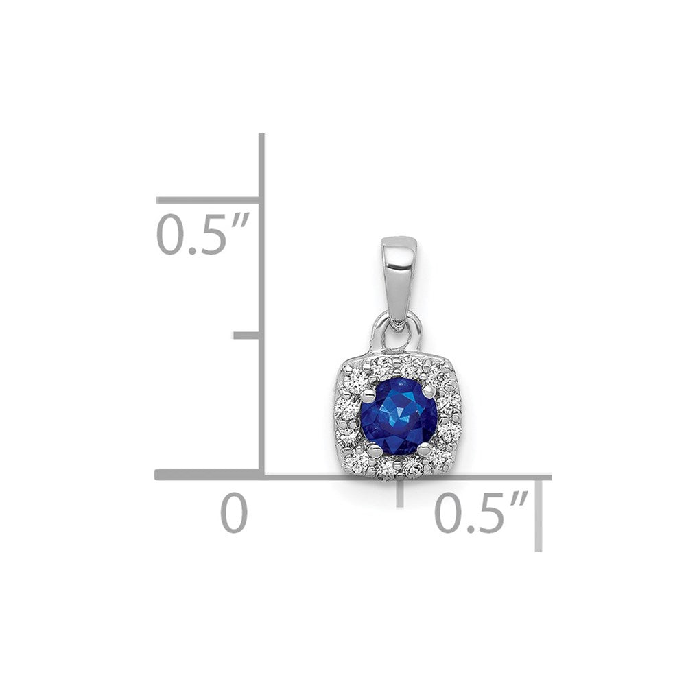 14k White Gold Diamond and .20 Sapphire Square Halo Pendant (0.6 grams)