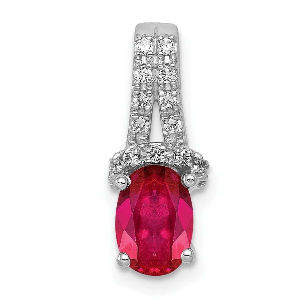 14k White Gold Diamond and Oval Ruby Pendant (1 grams)