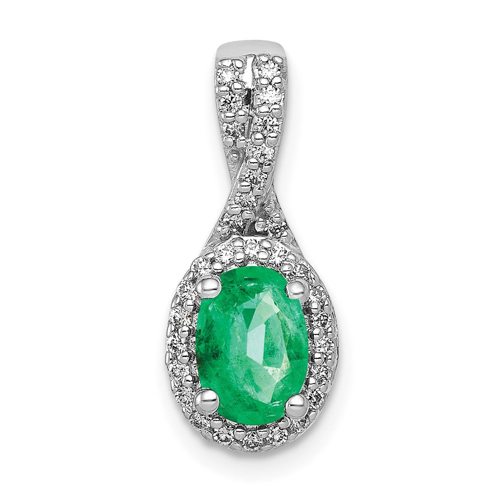 14k White Gold Diamond and Oval Emerald Halo Pendant (1.35 grams)