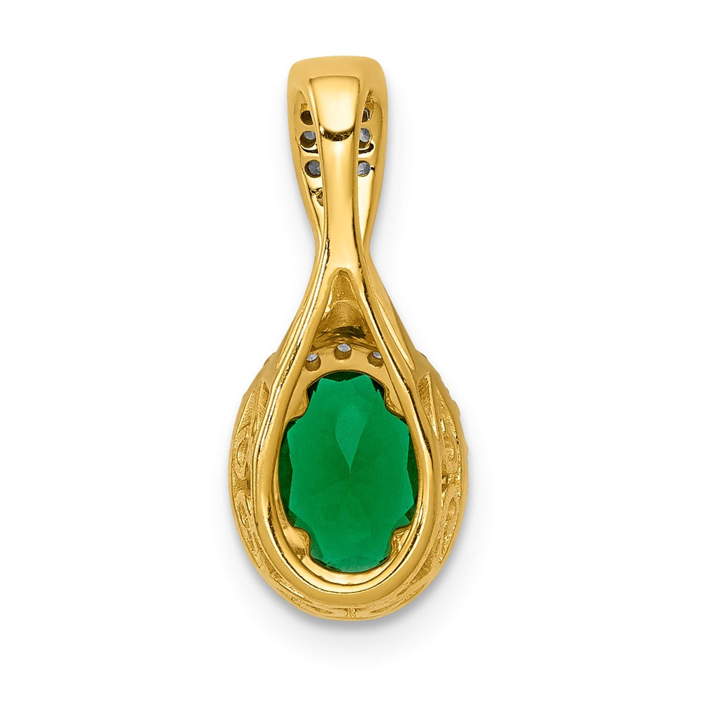 14k Diamond and Oval Emerald Halo Pendant (1.35 grams)