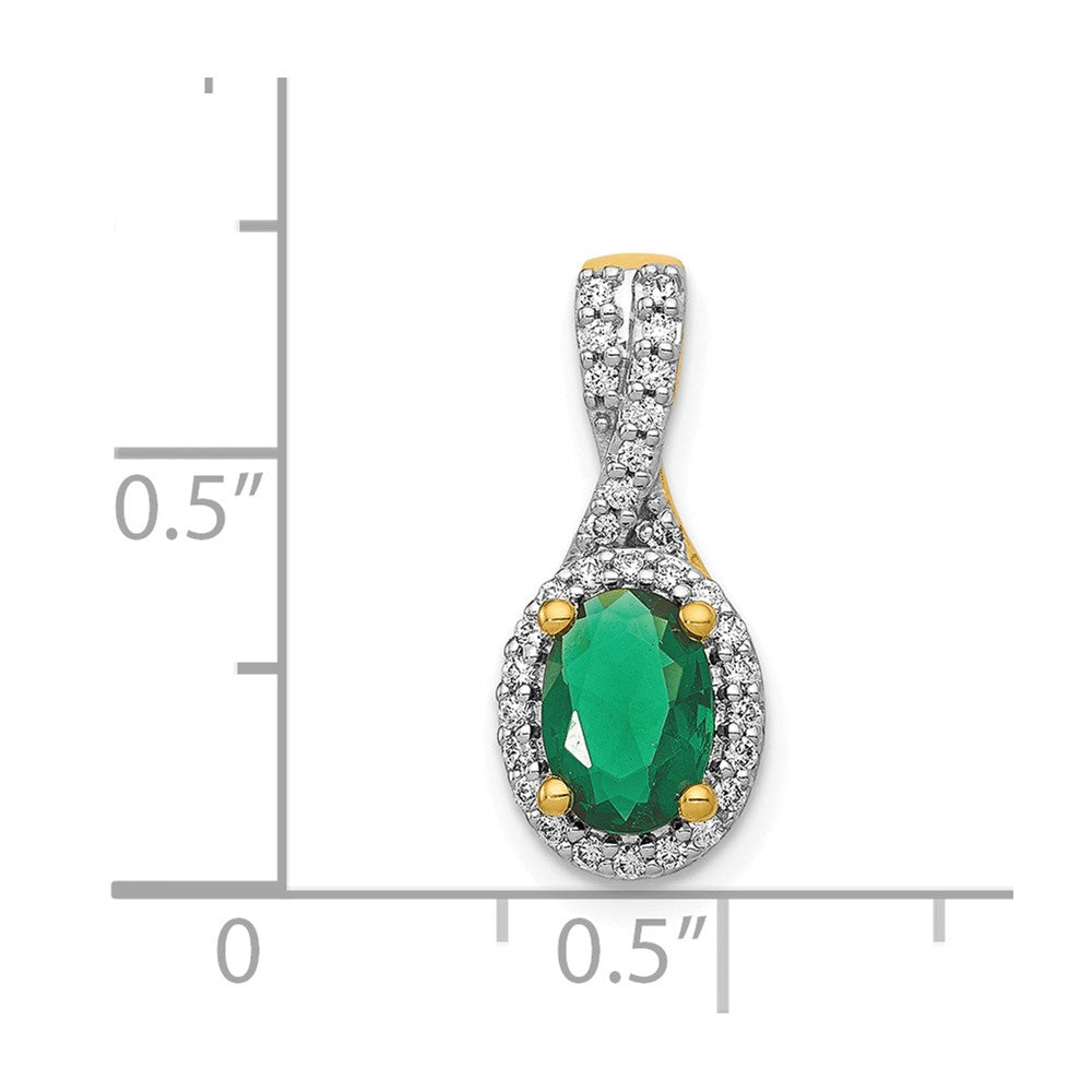 14k Diamond and Oval Emerald Halo Pendant (1.35 grams)