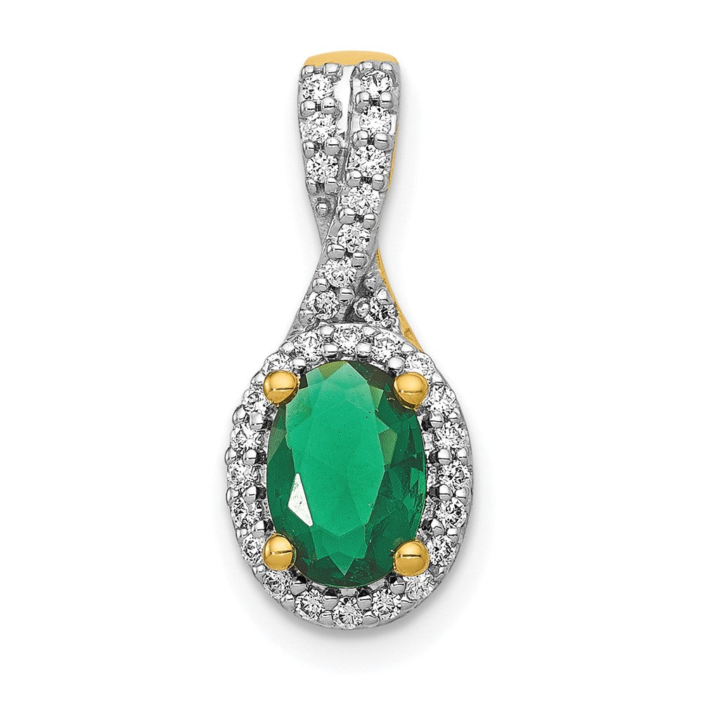 14k Diamond and Oval Emerald Halo Pendant (1.35 grams)