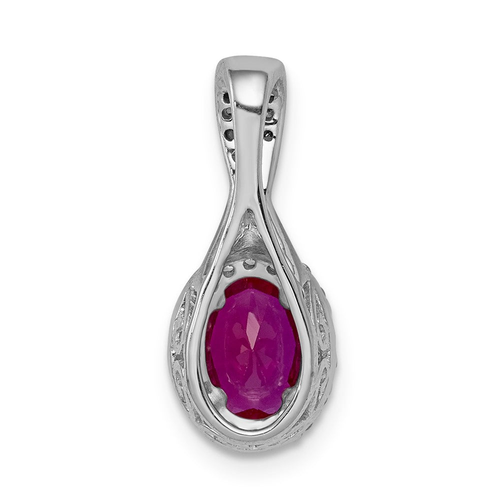 14k White Gold Diamond and Oval Ruby Halo Pendant (1.35 grams)