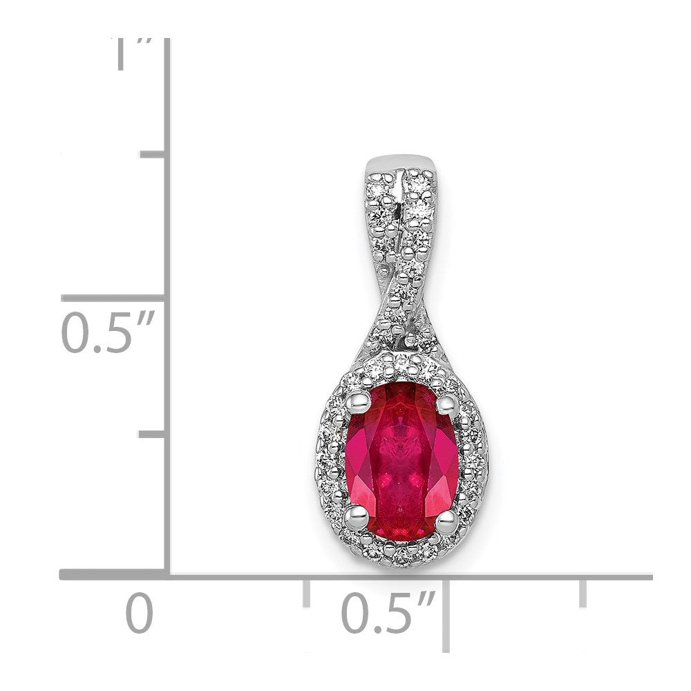 14k White Gold Diamond and Oval Ruby Halo Pendant (1.35 grams)