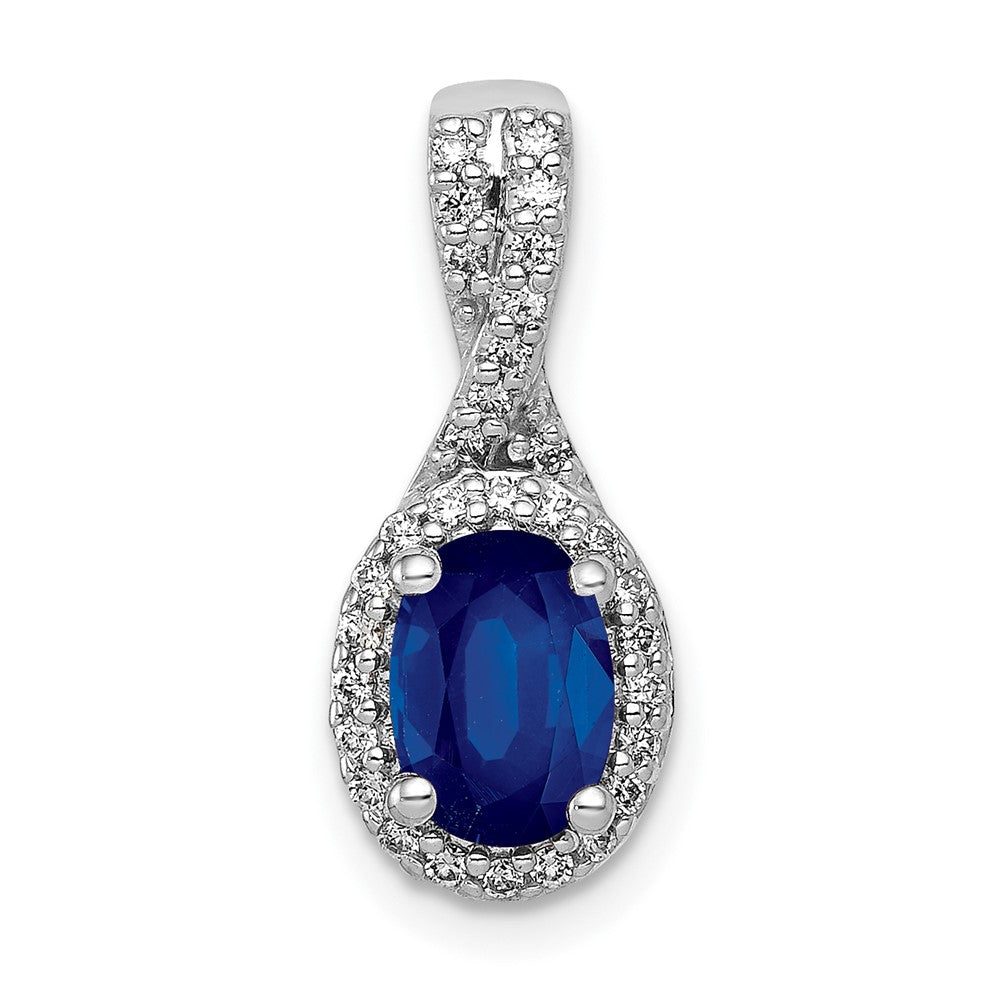14k White Gold Diamond and Oval Sapphire Halo Pendant (1.35 grams)