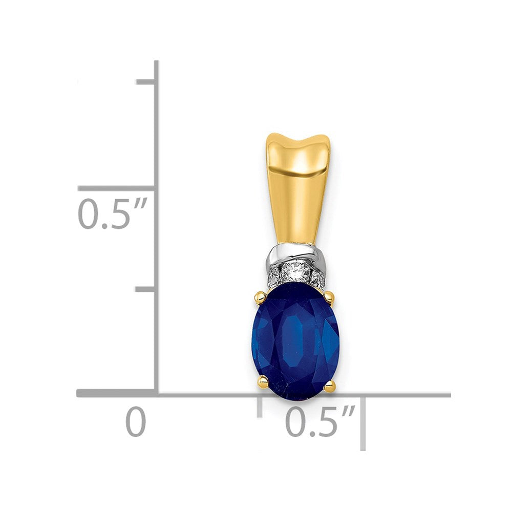 14k w/Rhodium Diamond and Oval Sapphire Pendant (0.65 grams)