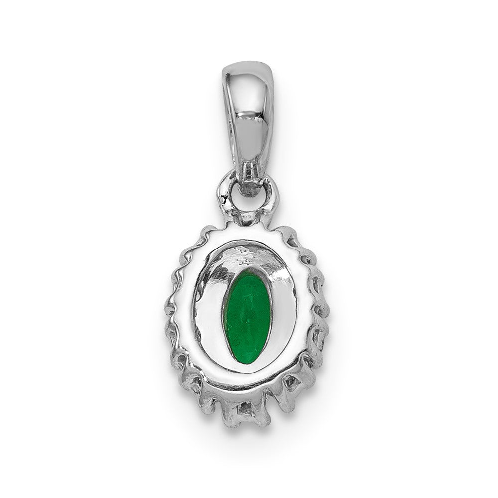 14k White Gold Diamond and Oval Emerald Halo Pendant (0.65 grams)