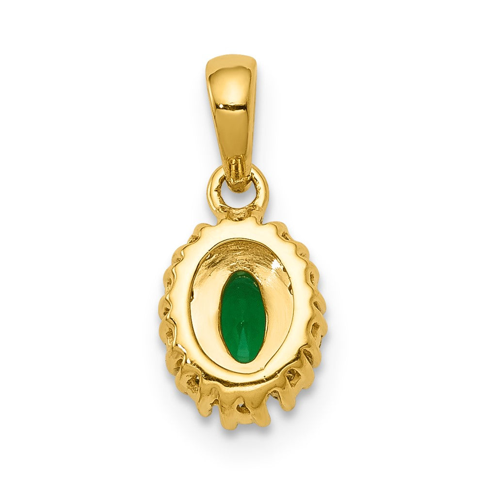 14k and Rhodium Diamond and Oval Emerald Pendant (0.65 grams)