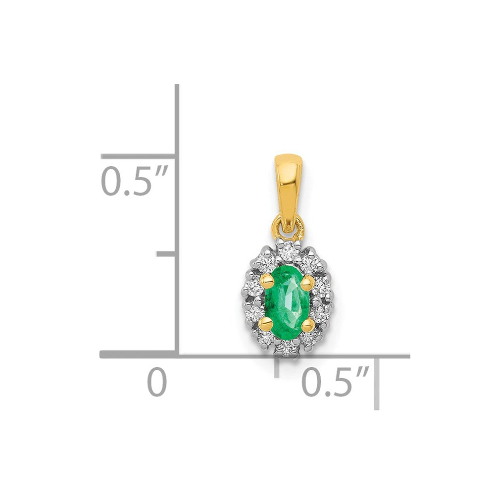 14k and Rhodium Diamond and Oval Emerald Pendant (0.65 grams)